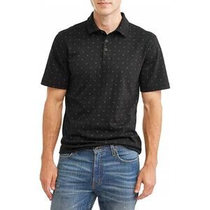 Mens Print Jersey Polo Shirt Black Geo Small 34/36 NEW